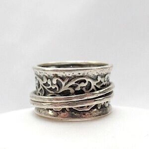 DIDAE Ornate Sterling Silver Wide Band Israeli Spinner Ring Sz. 8, 8-1/4, 10-1/4